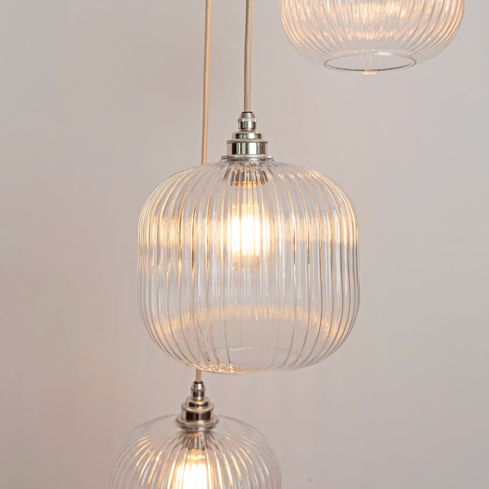 Small Clear Reeded Triple Drop Pendant