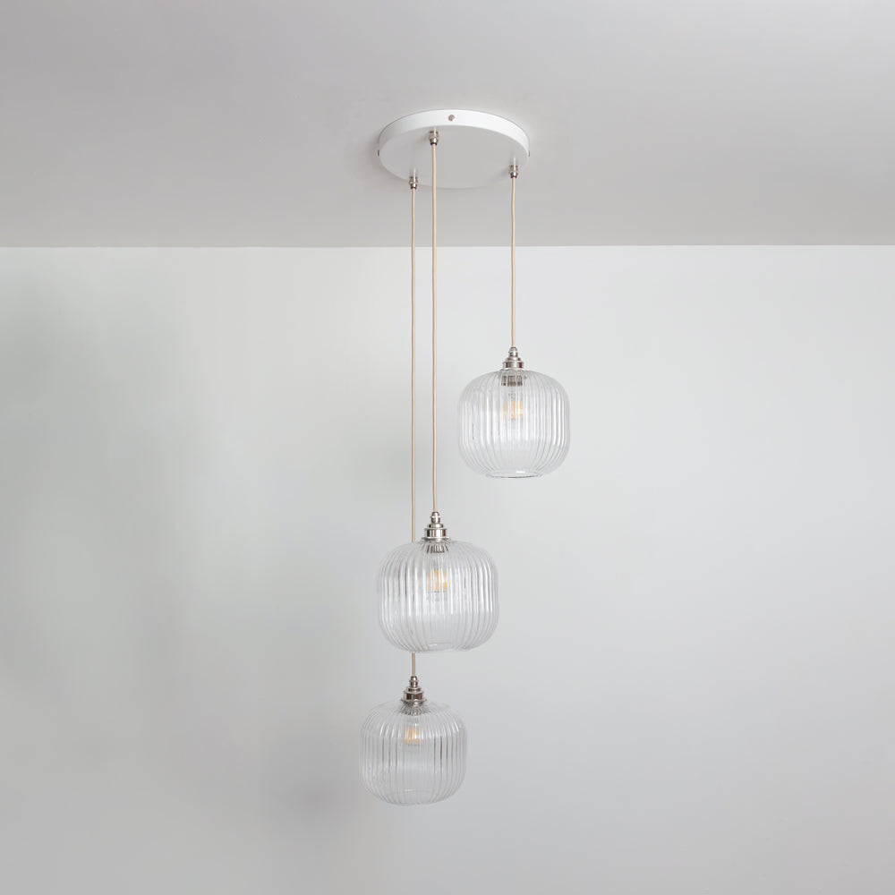 Small Clear Reeded Triple Drop Pendant